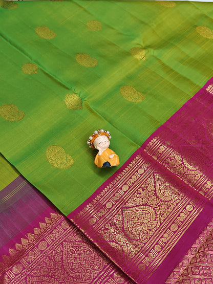 Parrot Green Vintage Korvai Saree