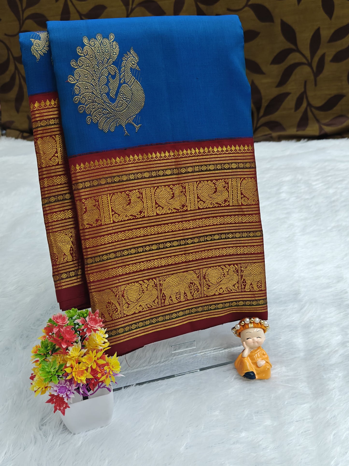 Royal Blue Vintage Korvai Saree with Maroon Border