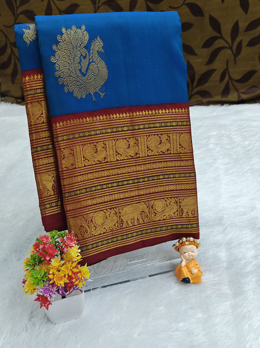 Royal Blue Vintage Korvai Saree with Maroon Border