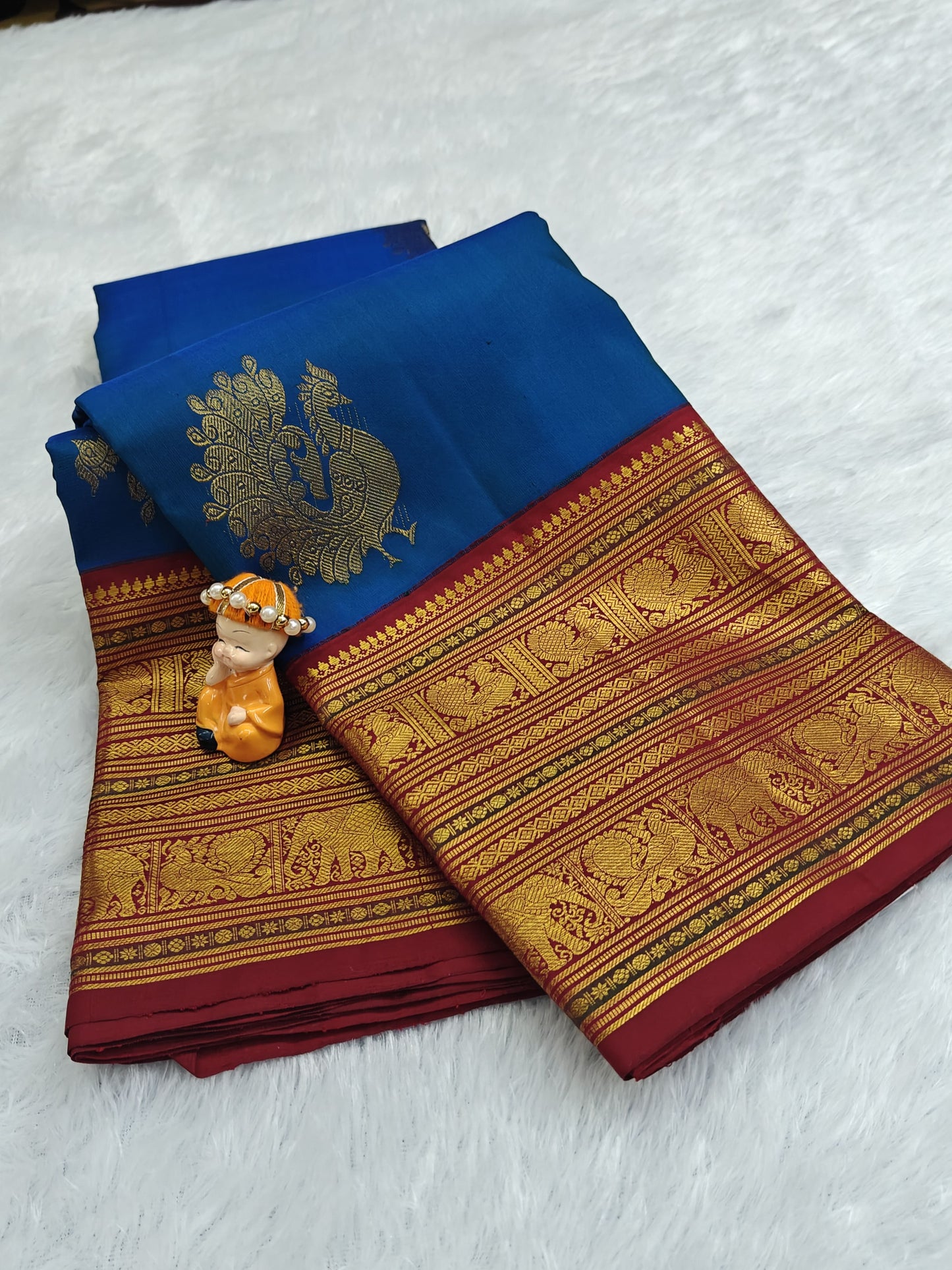 Royal Blue Vintage Korvai Saree with Maroon Border