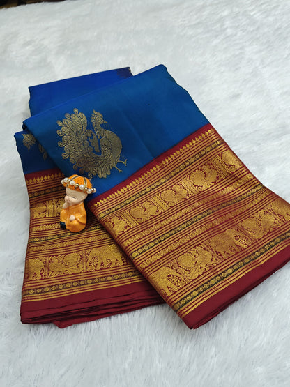 Royal Blue Vintage Korvai Saree with Maroon Border