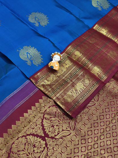 Royal Blue Vintage Korvai Saree with Maroon Border