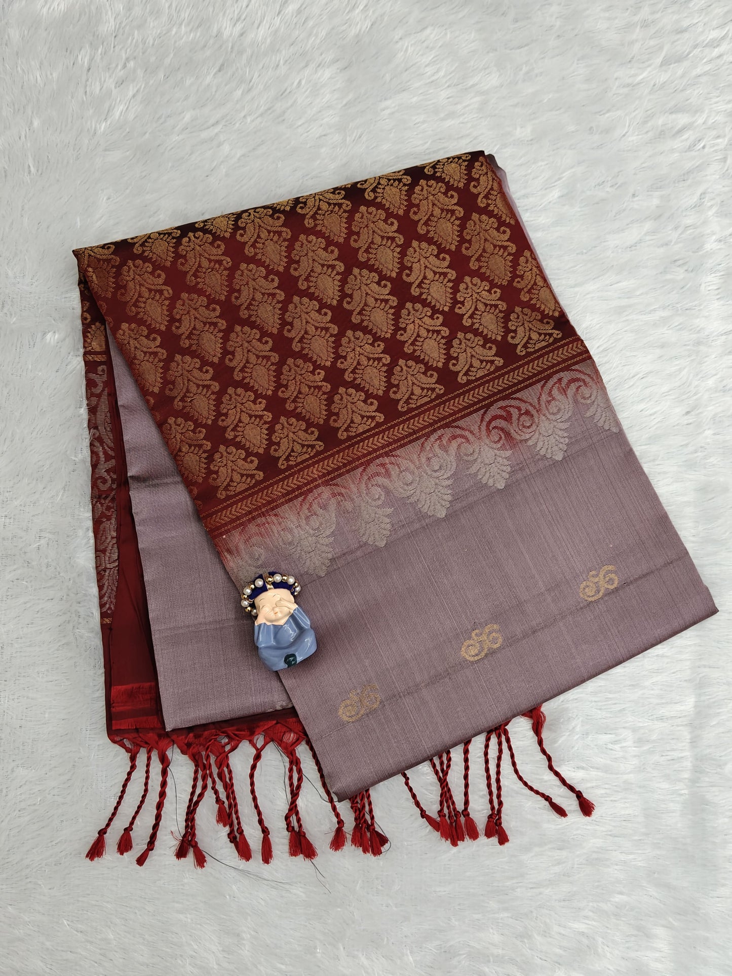 Grey & Maroon Soft Silk Saree