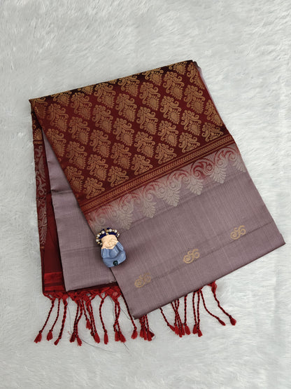 Grey & Maroon Soft Silk Saree