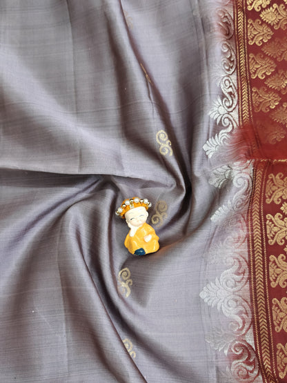 Grey & Maroon Soft Silk Saree