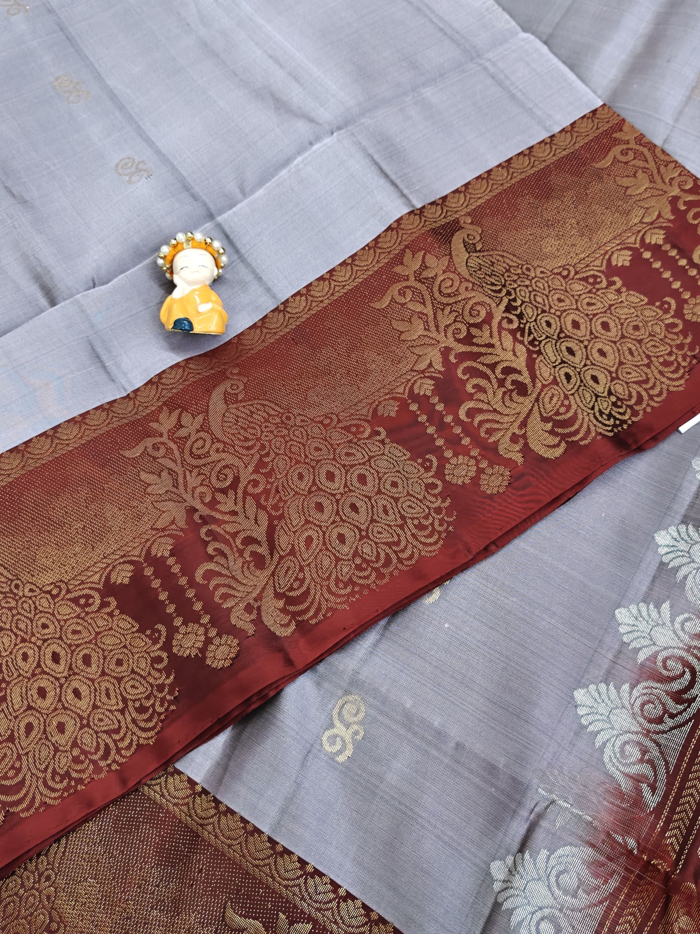 Grey & Maroon Soft Silk Saree