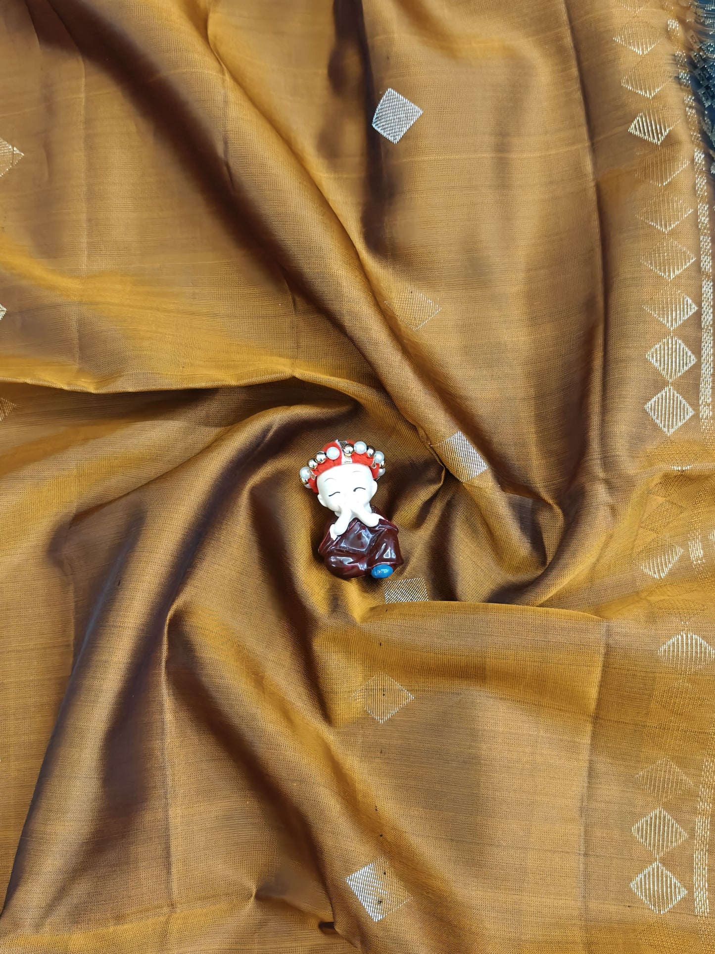 Mustard & Royal Blue Pure Soft Silk Saree