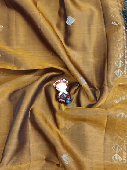 Mustard & Royal Blue Pure Soft Silk Saree