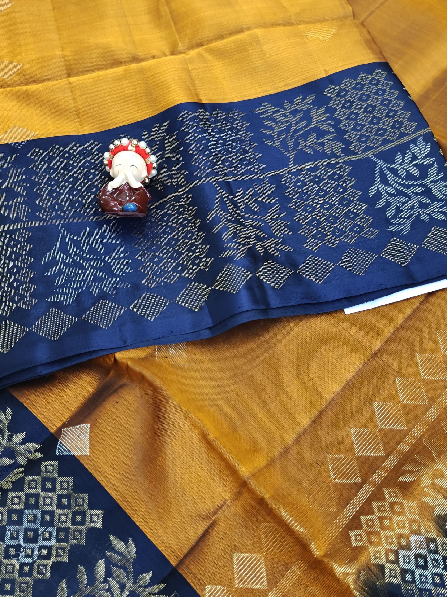 Mustard & Royal Blue Pure Soft Silk Saree