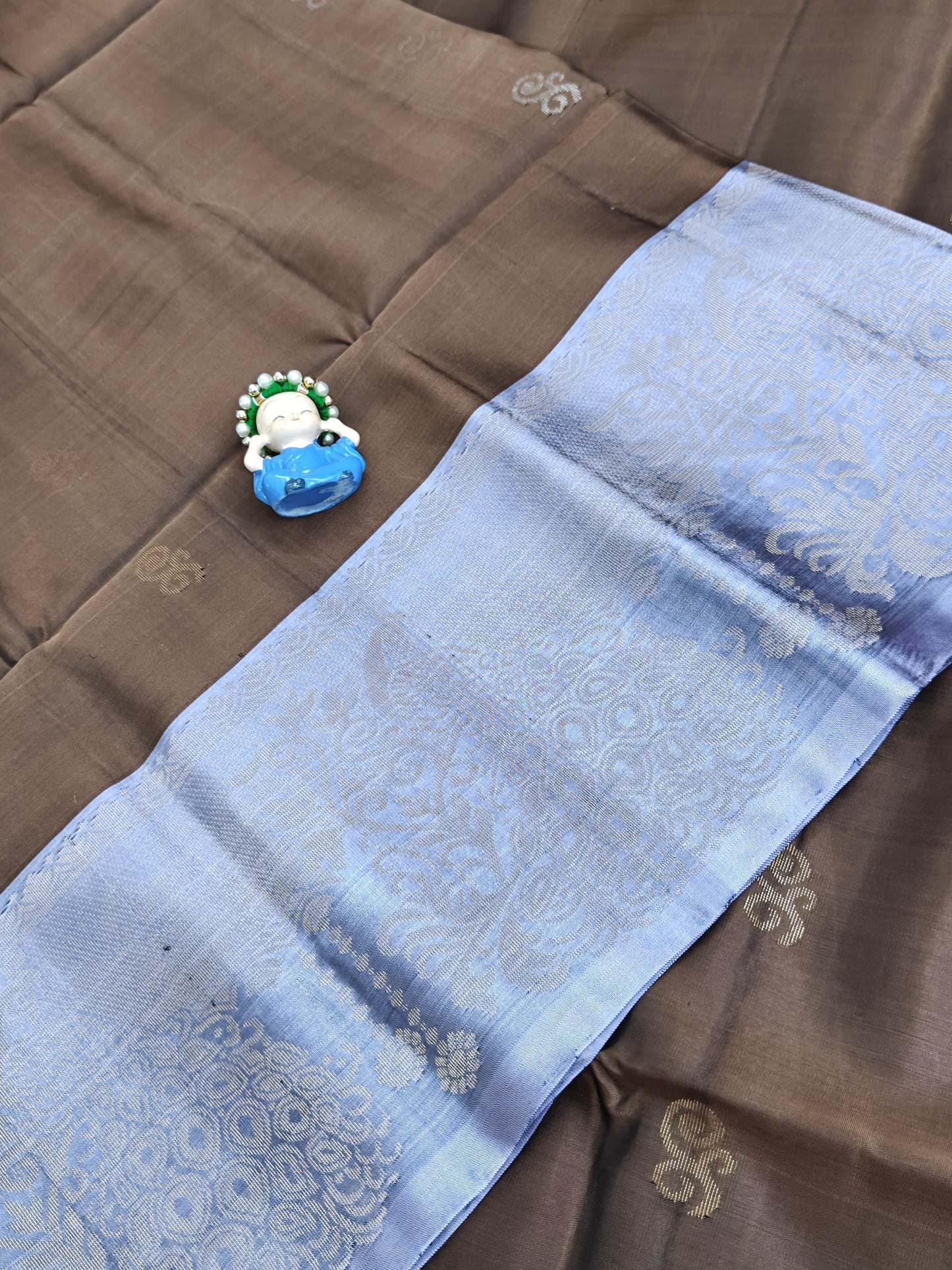 Brown & Lavender Pure Soft Silk Saree