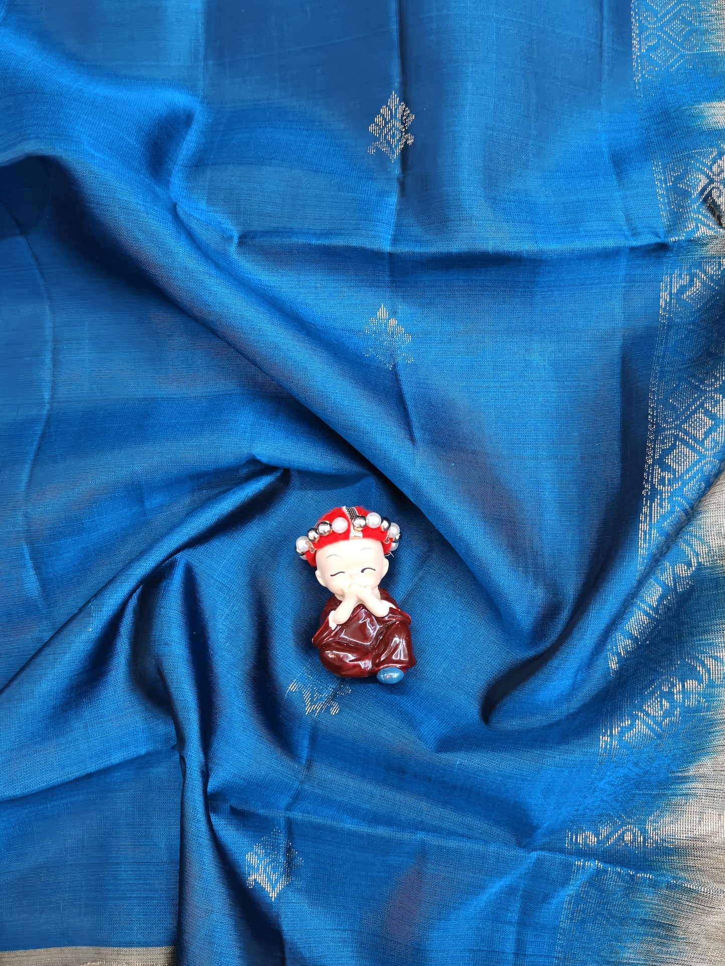 Peacock Blue & Grey Pure Soft Silk Saree