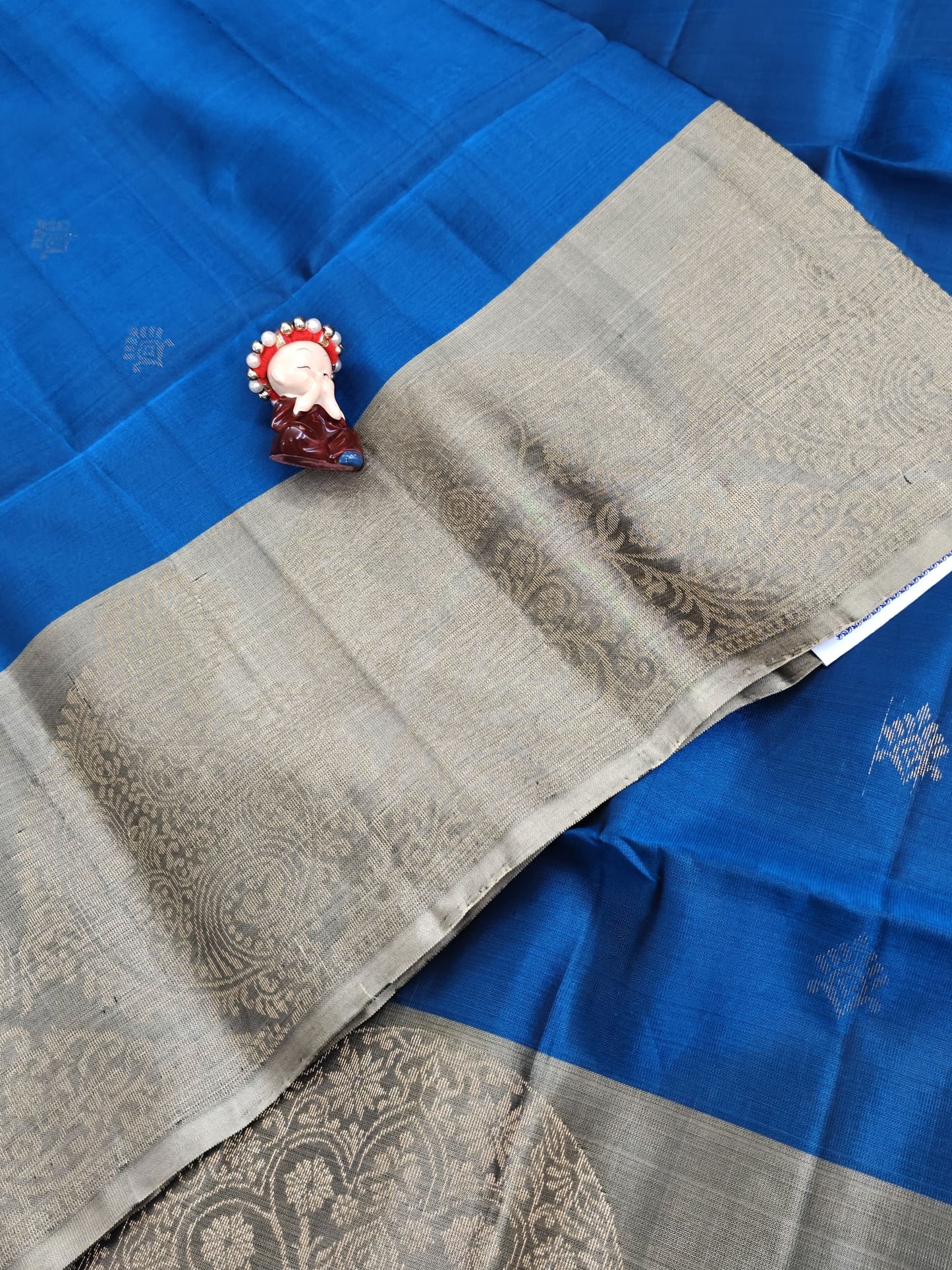 Peacock Blue & Grey Pure Soft Silk Saree