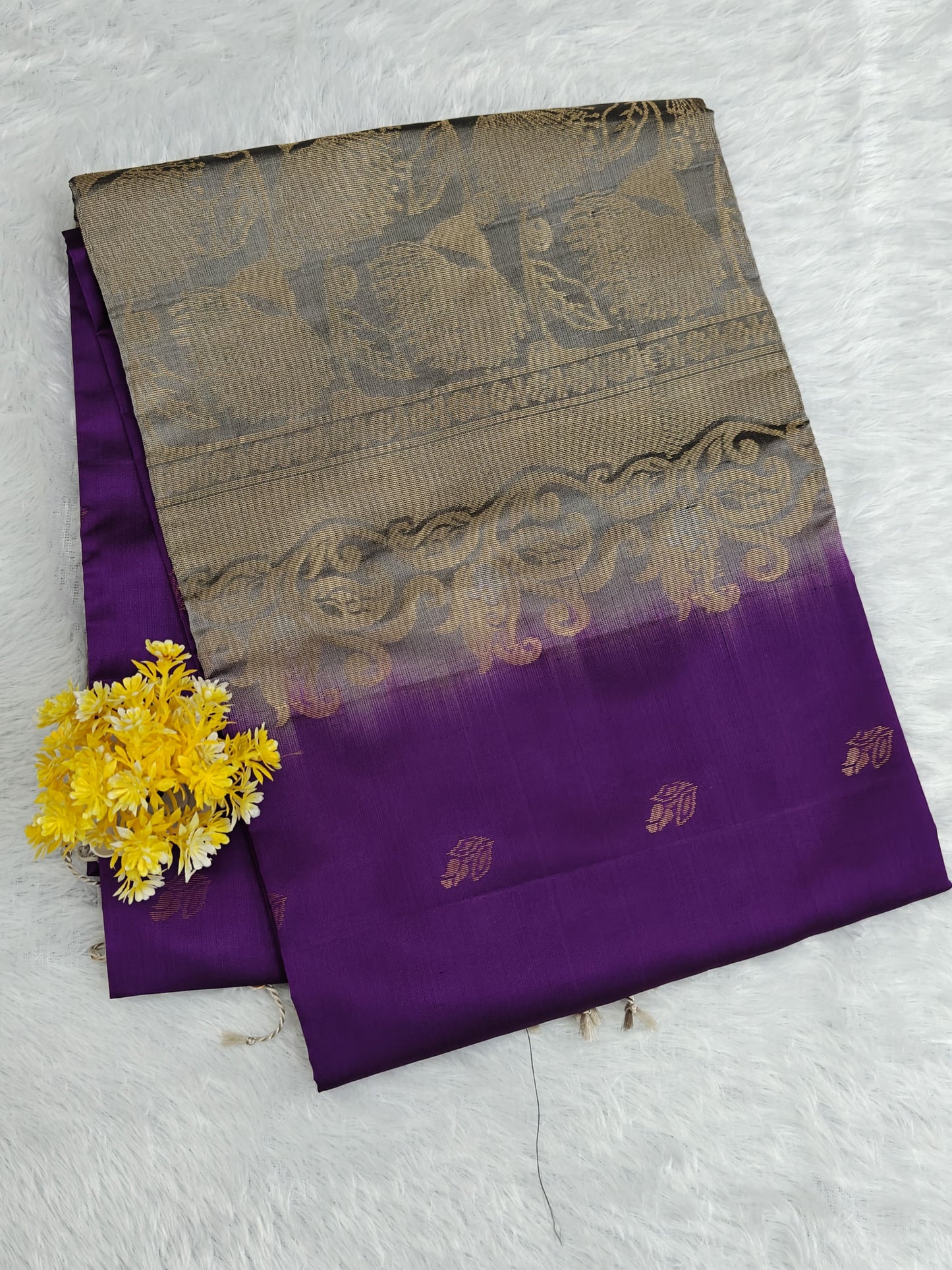 Purple & Grey Pure Soft Silk Saree