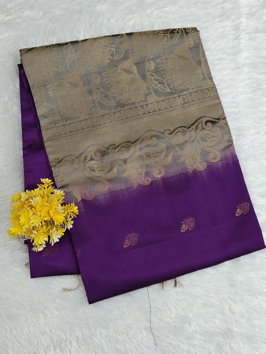 Purple & Grey Pure Soft Silk Saree