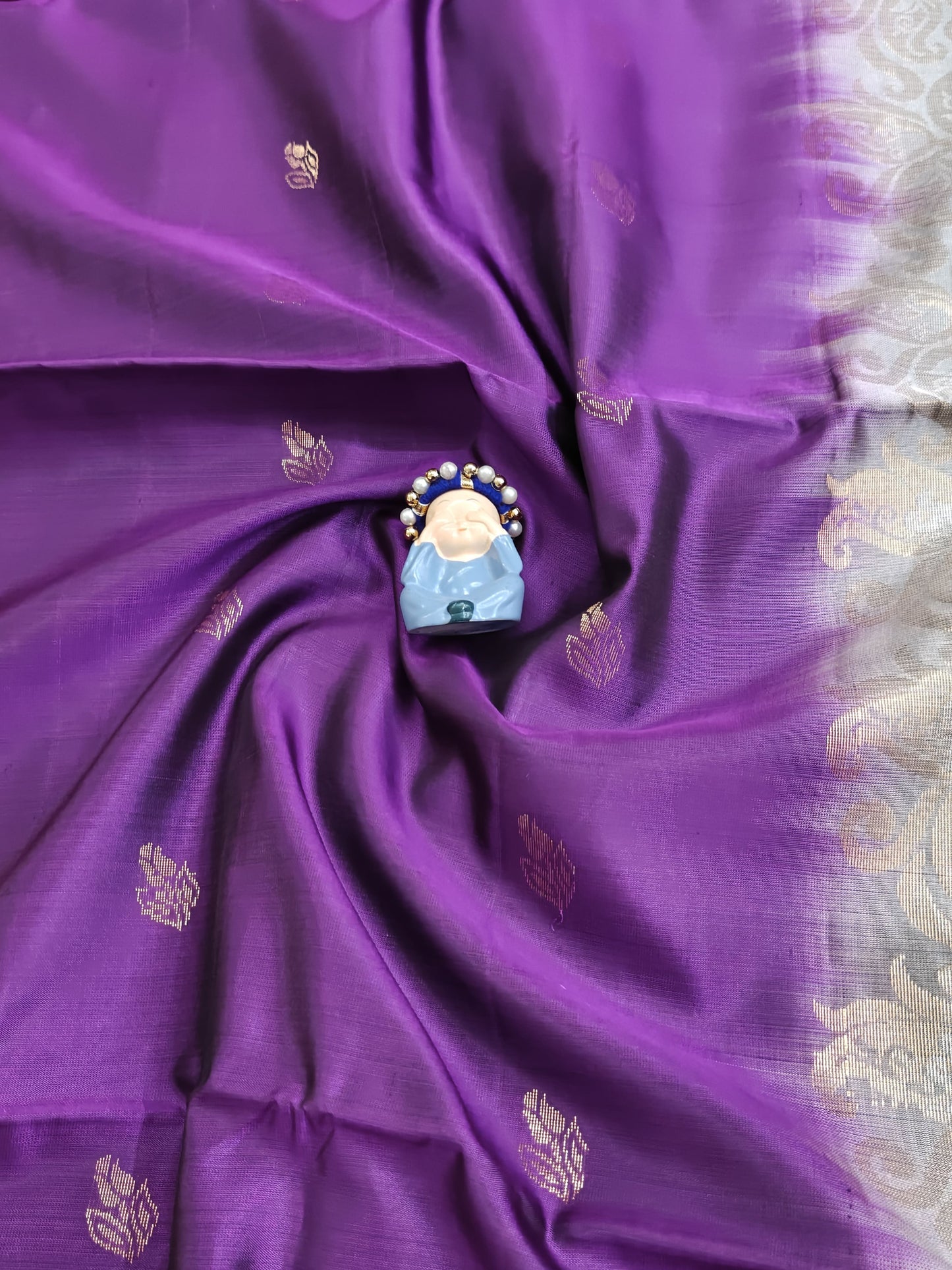 Purple & Grey Pure Soft Silk Saree
