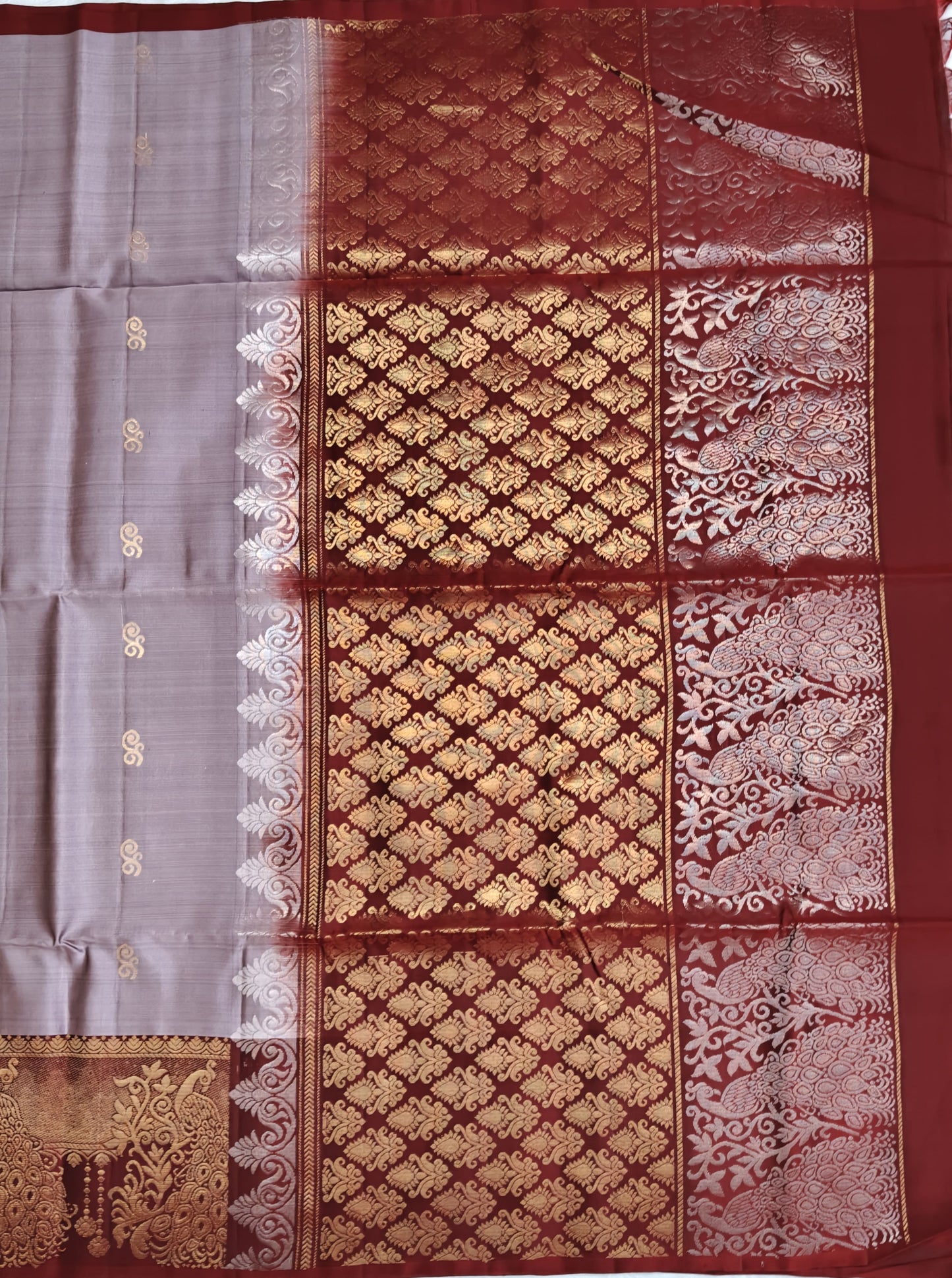 Grey & Maroon Soft Silk Saree