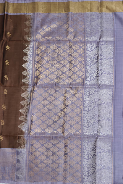 Brown & Lavender Pure Soft Silk Saree