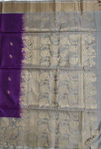 Purple & Grey Pure Soft Silk Saree