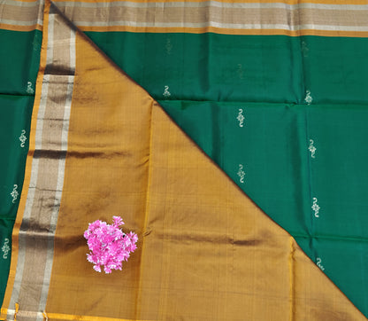 Dark Green & Mustard Pure Soft Silk Saree