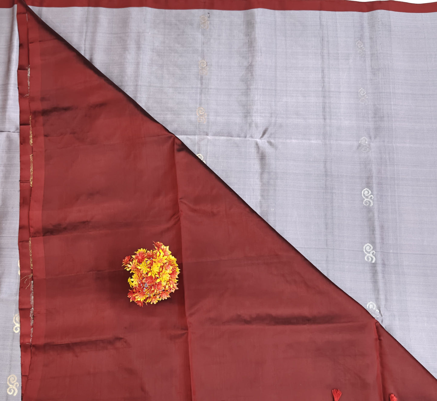 Grey & Maroon Soft Silk Saree
