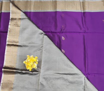 Purple & Grey Pure Soft Silk Saree