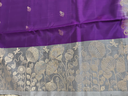Purple & Grey Pure Soft Silk Saree
