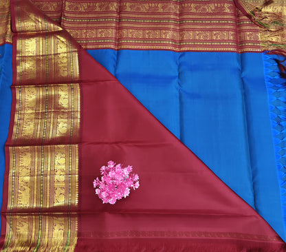 Royal Blue Vintage Korvai Saree with Maroon Border