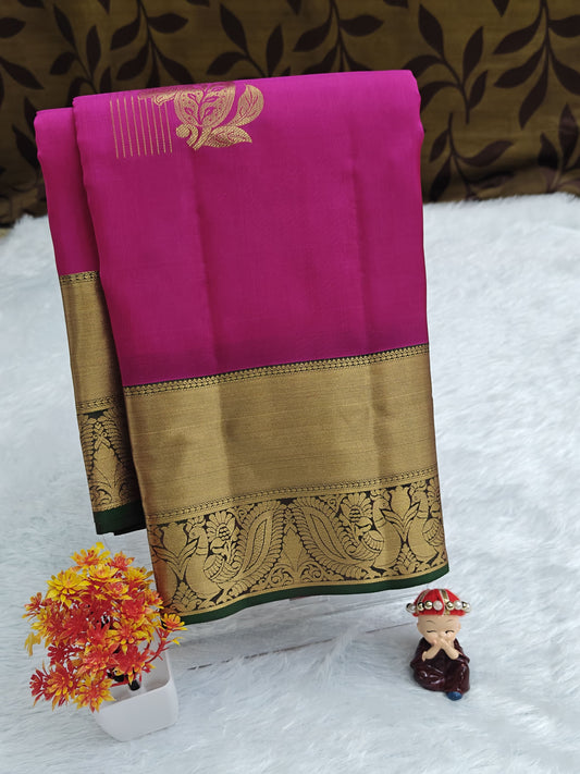 Rani Pink Pure Silk Saree with Green Border