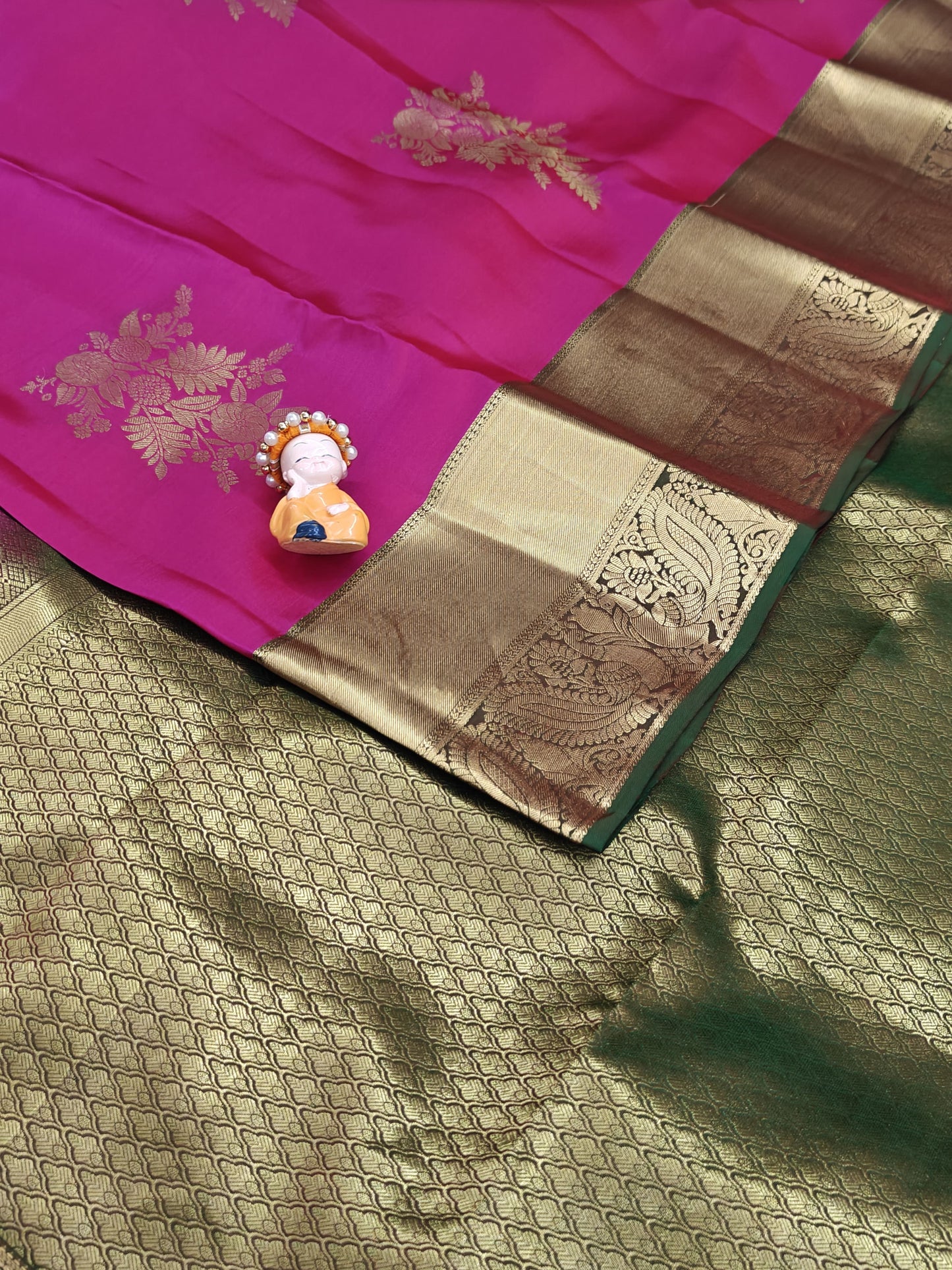 Elegant Pink Pure Silk Saree with Dark Green Border