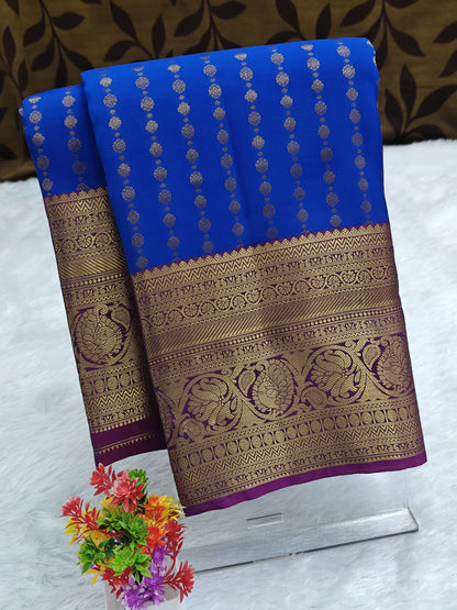 Royal Blue Pure Silk Saree with Purple Border