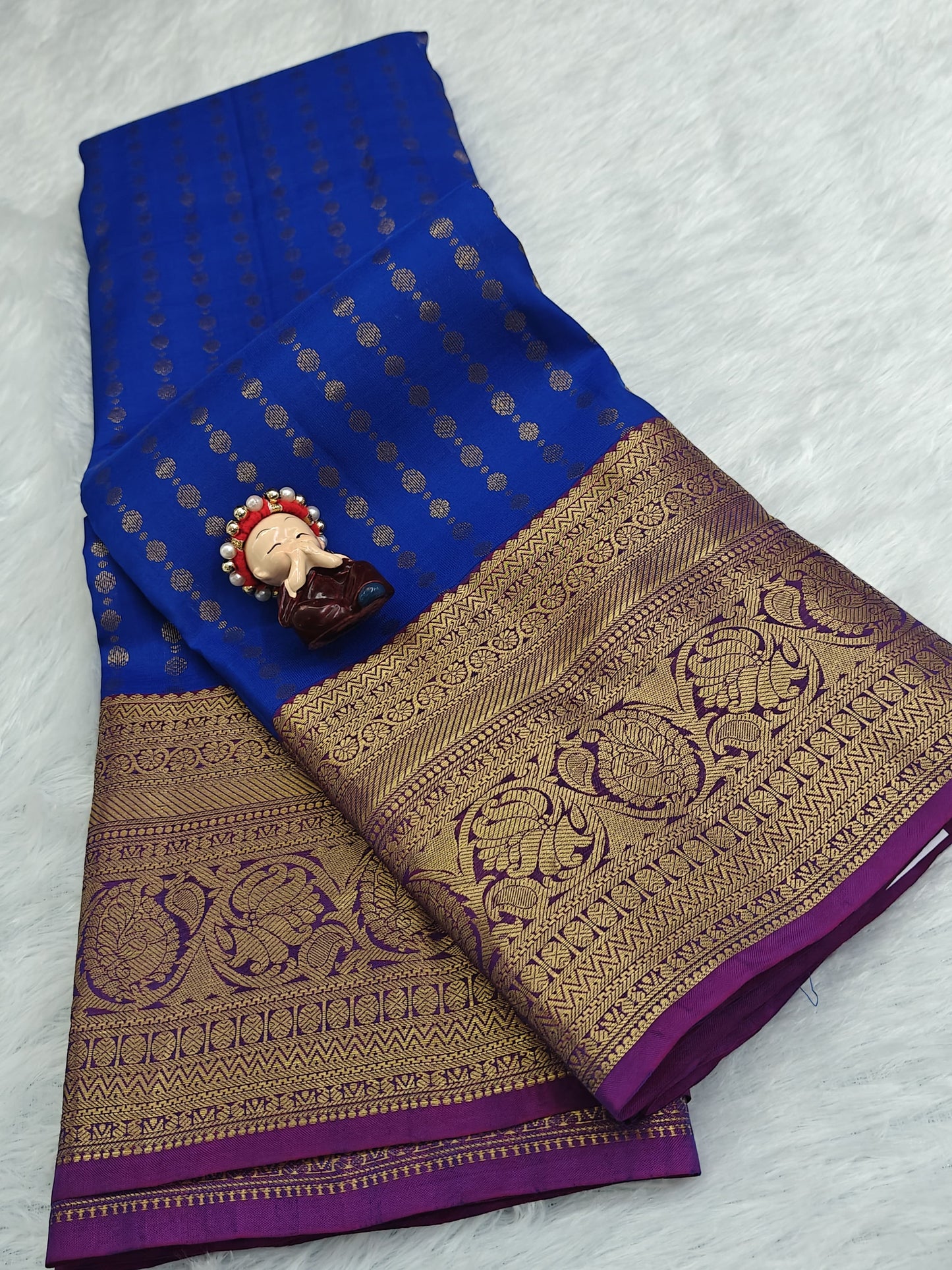 Royal Blue Pure Silk Saree with Purple Border
