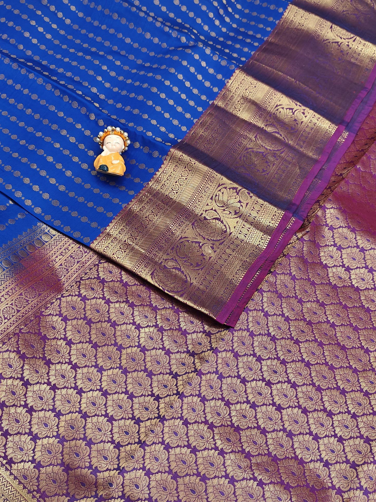Royal Blue Pure Silk Saree with Purple Border