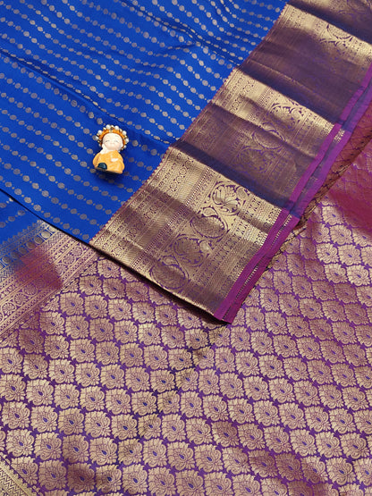 Royal Blue Pure Silk Saree with Purple Border