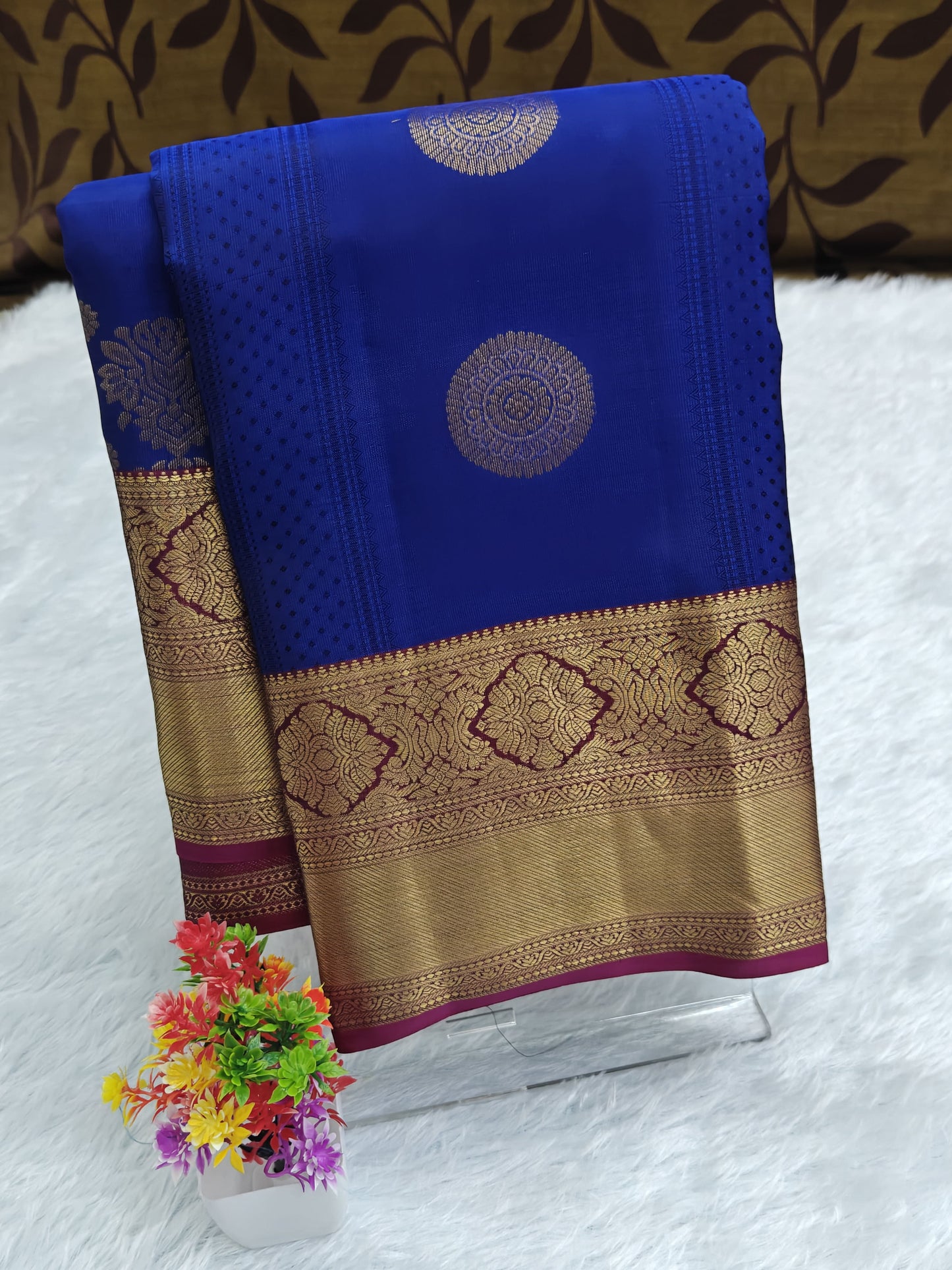 Royal Blue Pure Silk Saree with Purple Border