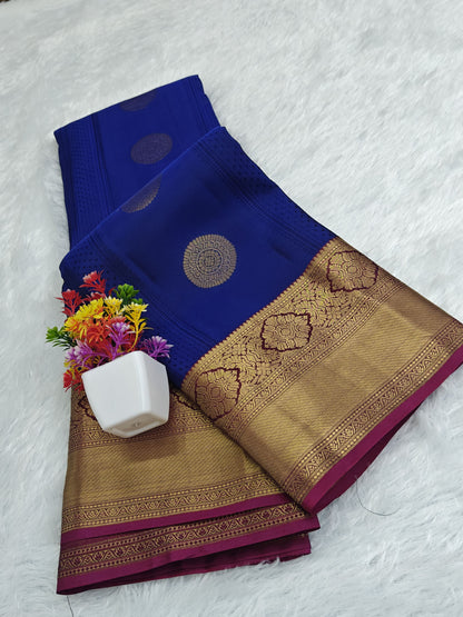 Royal Blue Pure Silk Saree with Purple Border