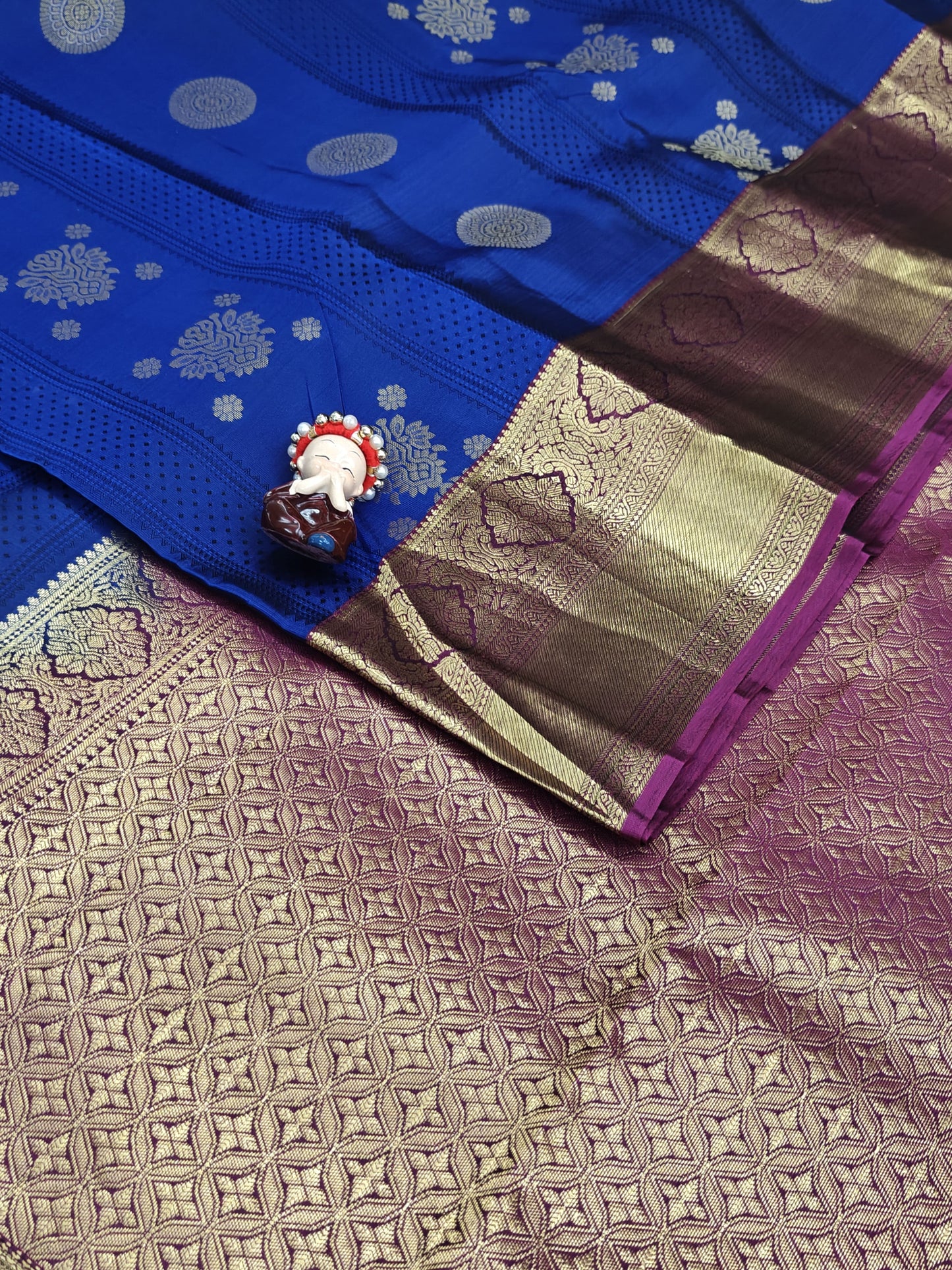 Royal Blue Pure Silk Saree with Purple Border