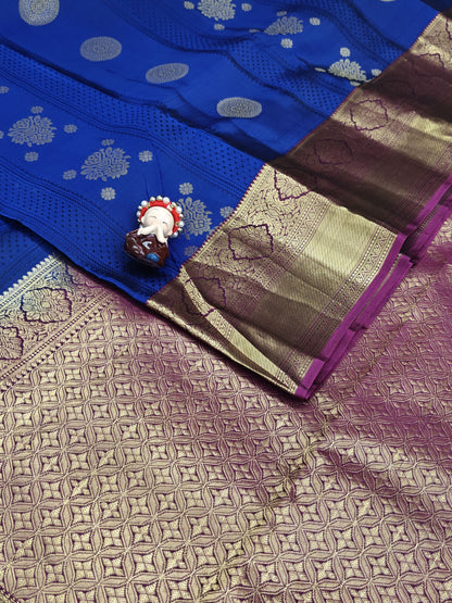 Royal Blue Pure Silk Saree with Purple Border