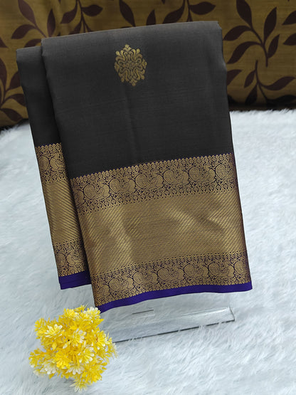 Grey Pure Silk Saree with Royal Blue Border