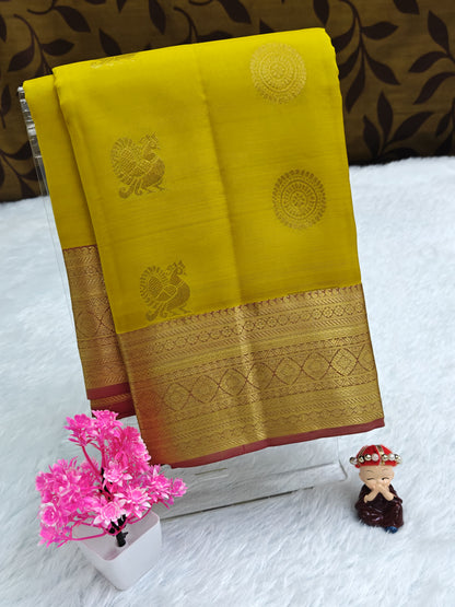 Yellow Pure Silk Saree with Mustard Border