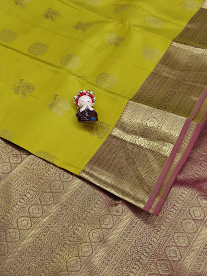 Yellow Pure Silk Saree with Mustard Border