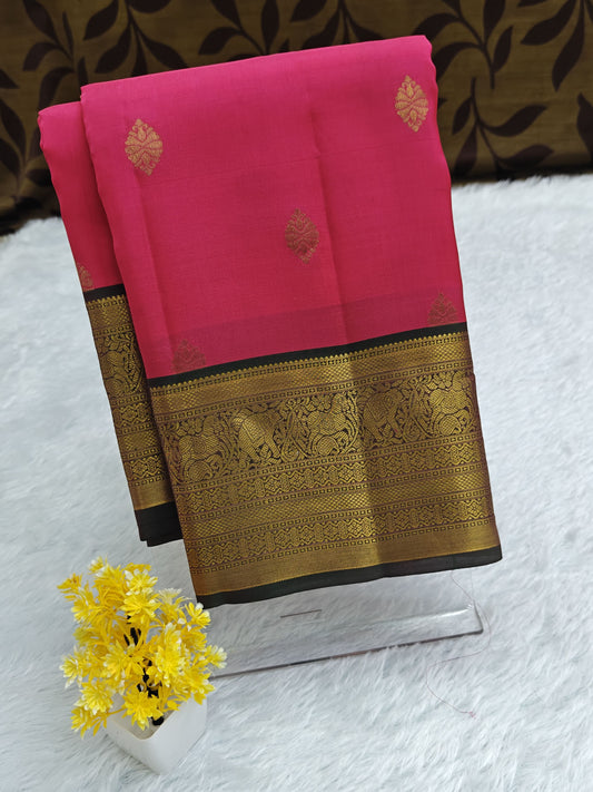 Rani Pink Pure Silk Saree with Dark Green Border
