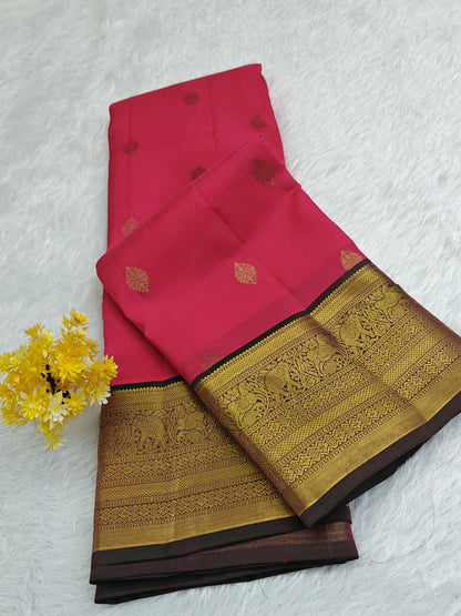 Rani Pink Pure Silk Saree with Dark Green Border