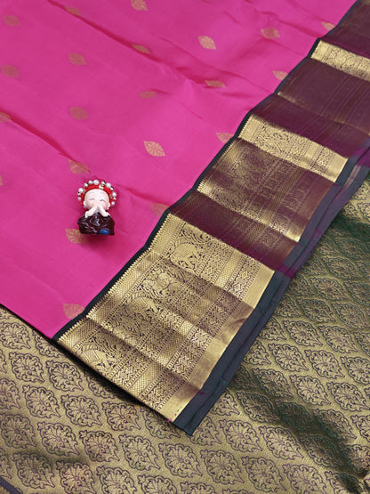 Rani Pink Pure Silk Saree with Dark Green Border