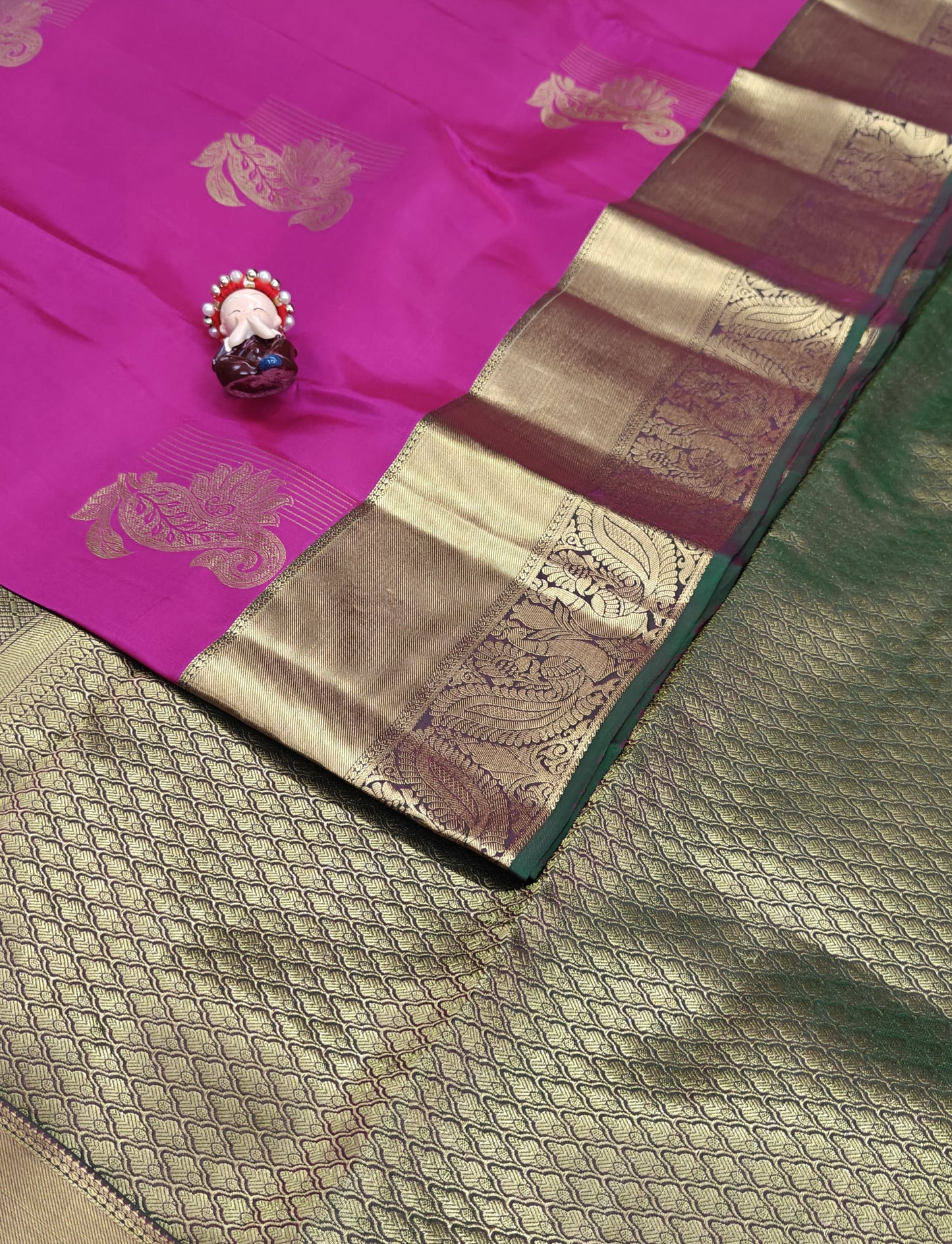 Rani Pink Pure Silk Saree with Green Border