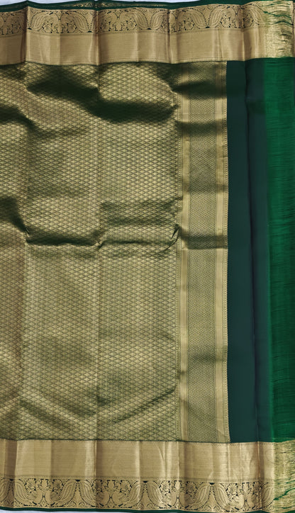 Grey Pure Silk Saree with Dark Green Border