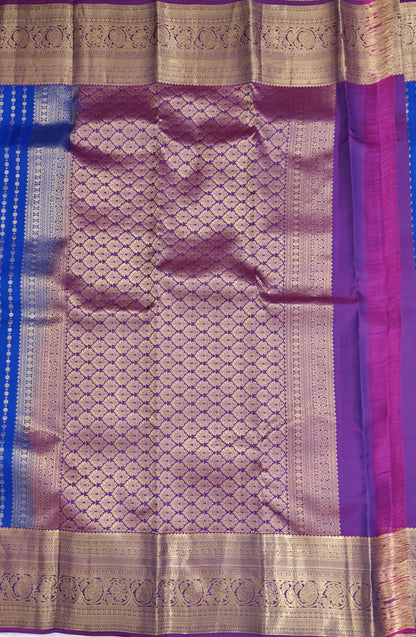 Royal Blue Pure Silk Saree with Purple Border