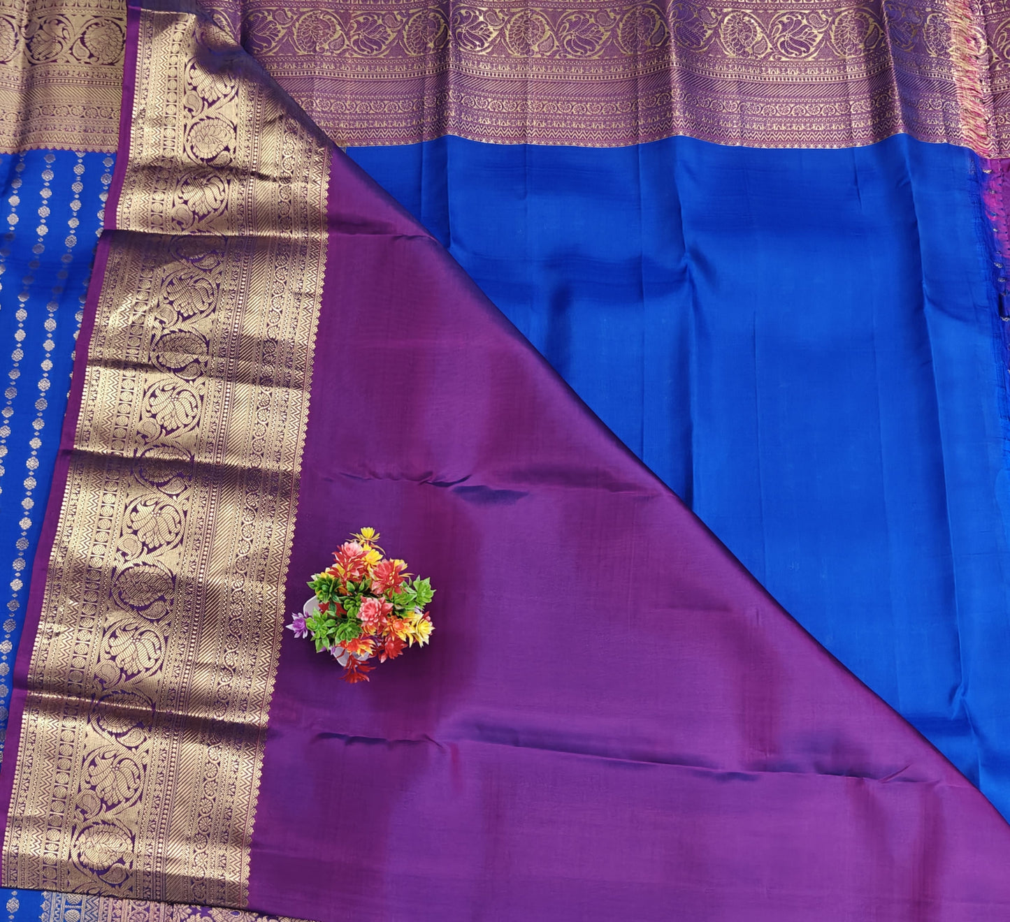 Royal Blue Pure Silk Saree with Purple Border
