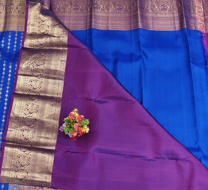 Royal Blue Pure Silk Saree with Purple Border