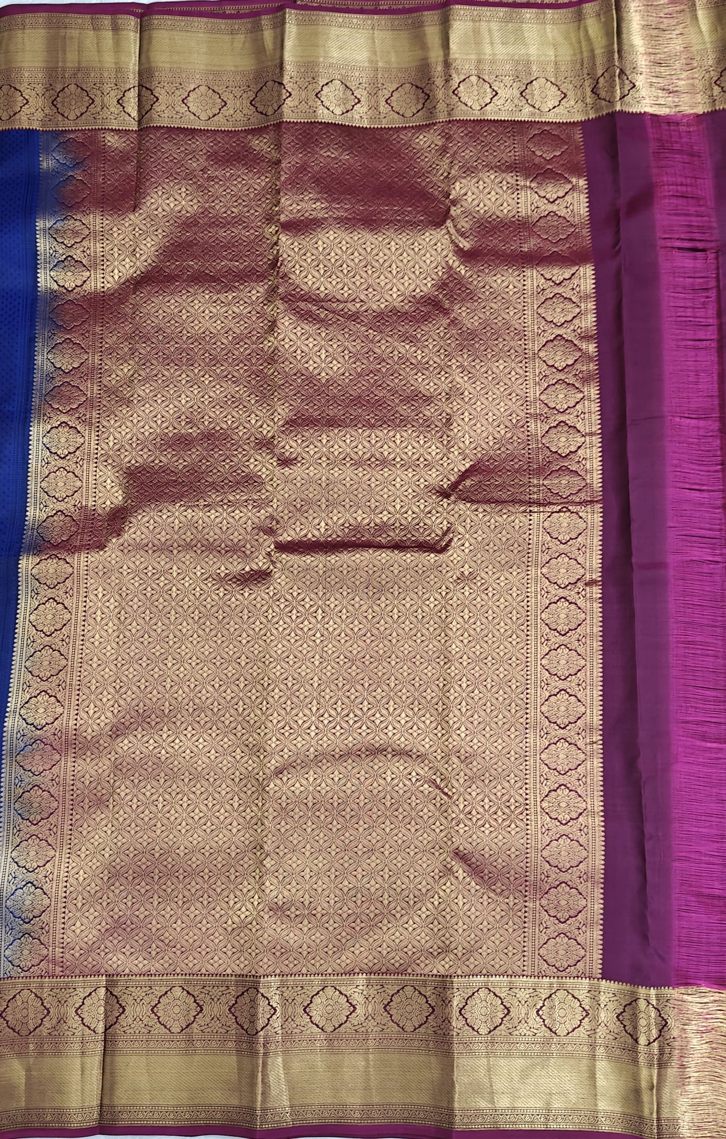 Royal Blue Pure Silk Saree with Purple Border