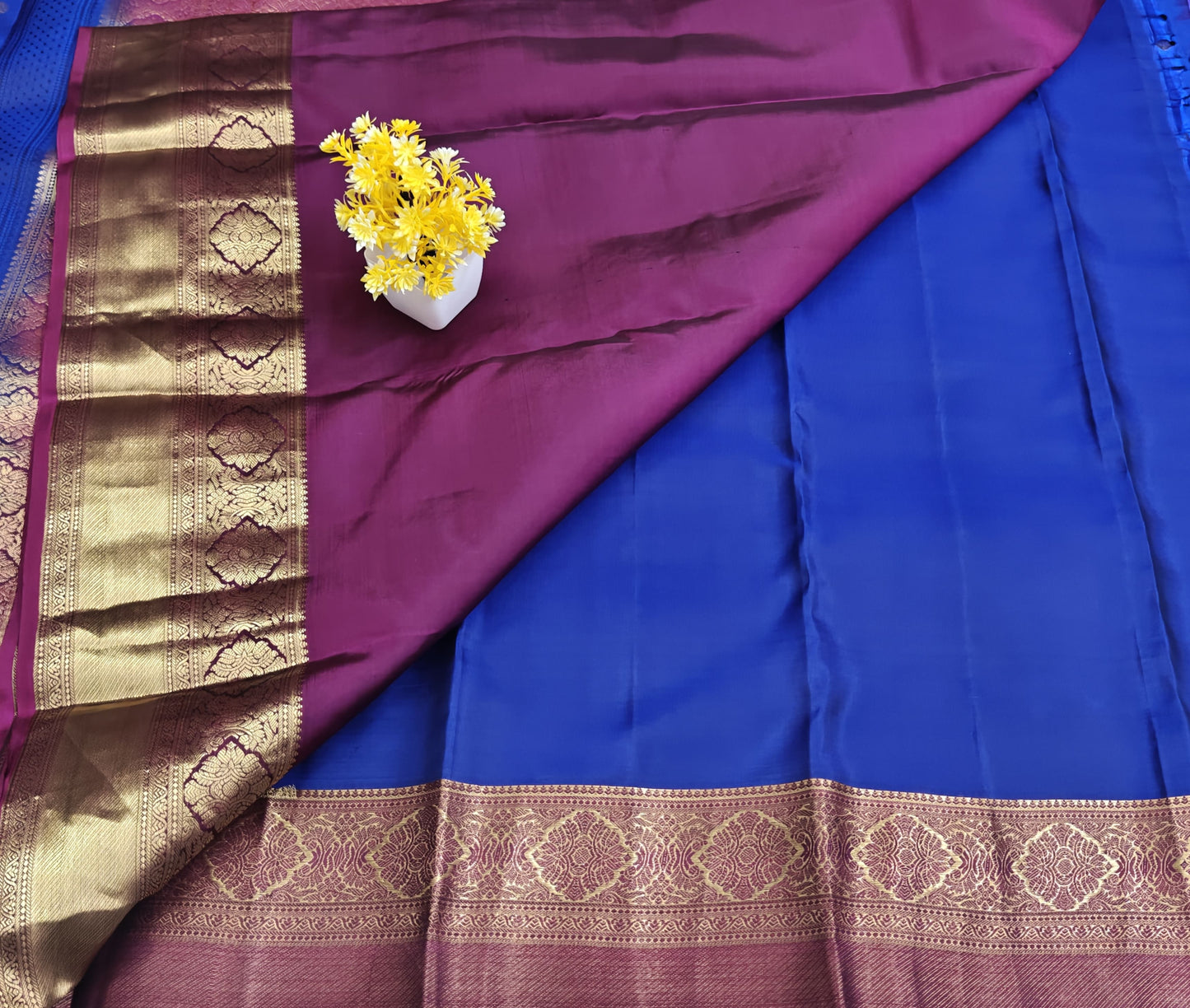 Royal Blue Pure Silk Saree with Purple Border